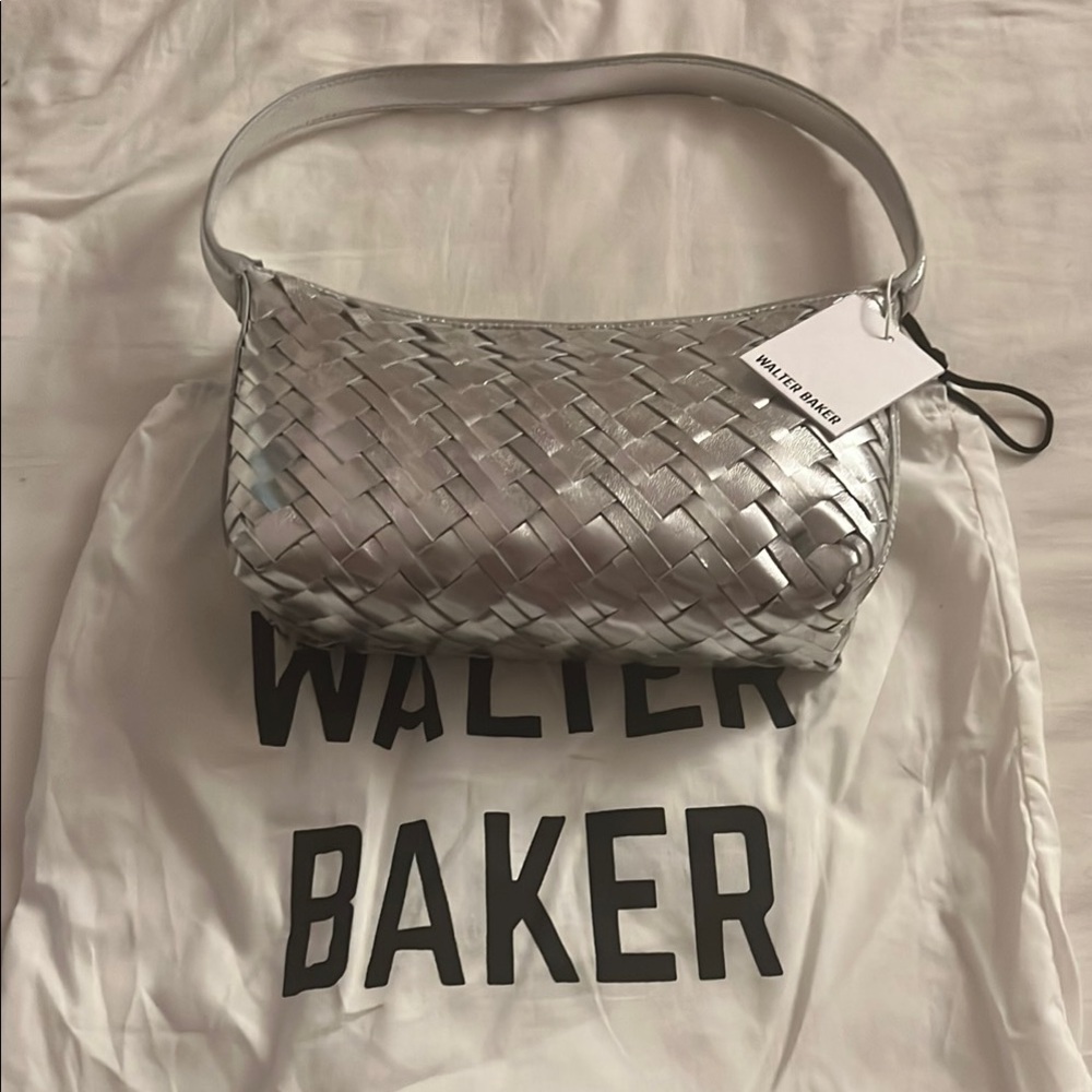 Walter Baker Metallic Silver Woven Hazel Shoulder Bag